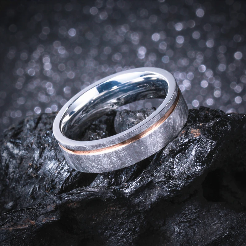 6mm Silver Elegant Wedding Rings for Women Men CZ Stone Alliance Anniversary Band Bijoux Mass Brushed Rose Gold Stripe Finish