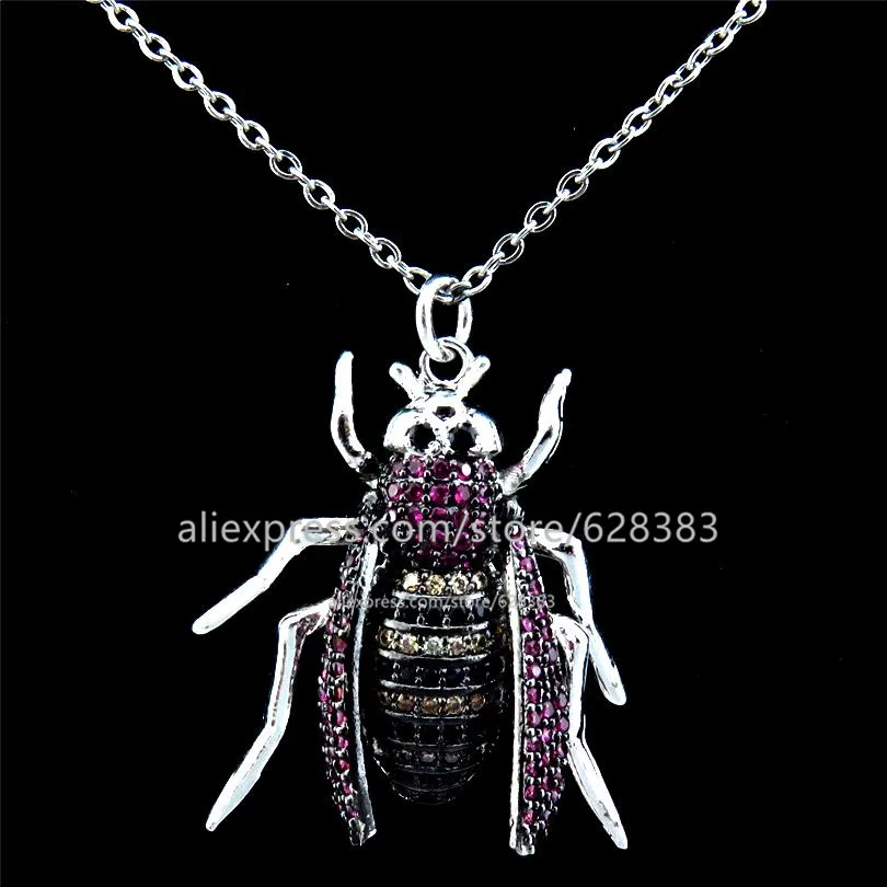 

GLOWCAT 21781 Full CZ Cicada Insect Necklace Multi Color Cubic Zirconia Copper Pendant Necklace Unisex Kids Office Party Jewelry
