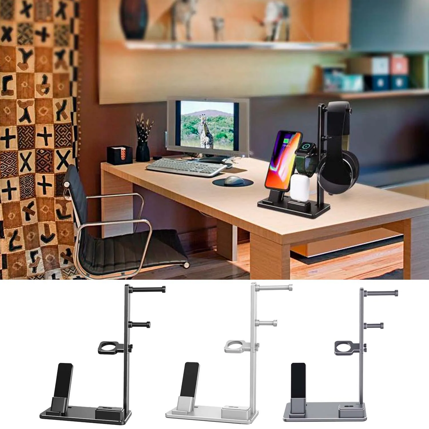 

Besegad 6 in 1 Phone Tablet Support Holder Charging Base Bracket Stand Station for Apple Watch 3 2 iPhone X 8 7 iPad Airpods