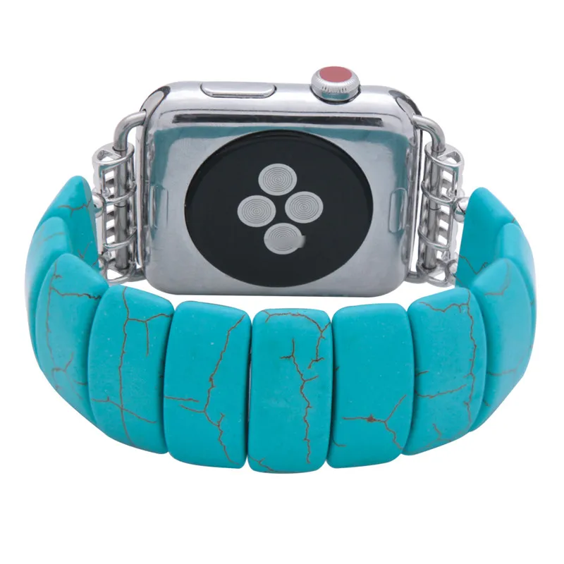 Новинка 2019 года Бирюзовый эластичный Watchbans для iwatch Apple натуральный камень ремешок 38 мм 42 часы группа для женщин браслет