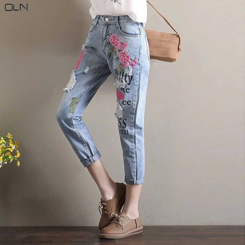 2017 Fashion Stretch Embroidered Jeans for Women Elastic Flower Jeans ...