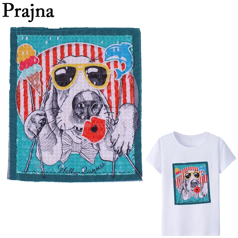 

Prajna Cartoon Dog Embroidery Sewing On Clothes Sequin Patches Icecream Lips Backpack T-Shirt Patch Badge Decor Appliques E