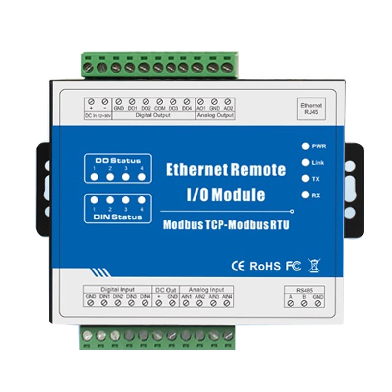 

M120T Modbus TCP Ethernet Remote IO Module (4DI+4DO+4AI+2AO) Built-in Watchdog Supports 10MHz High Speed Pulse Counter