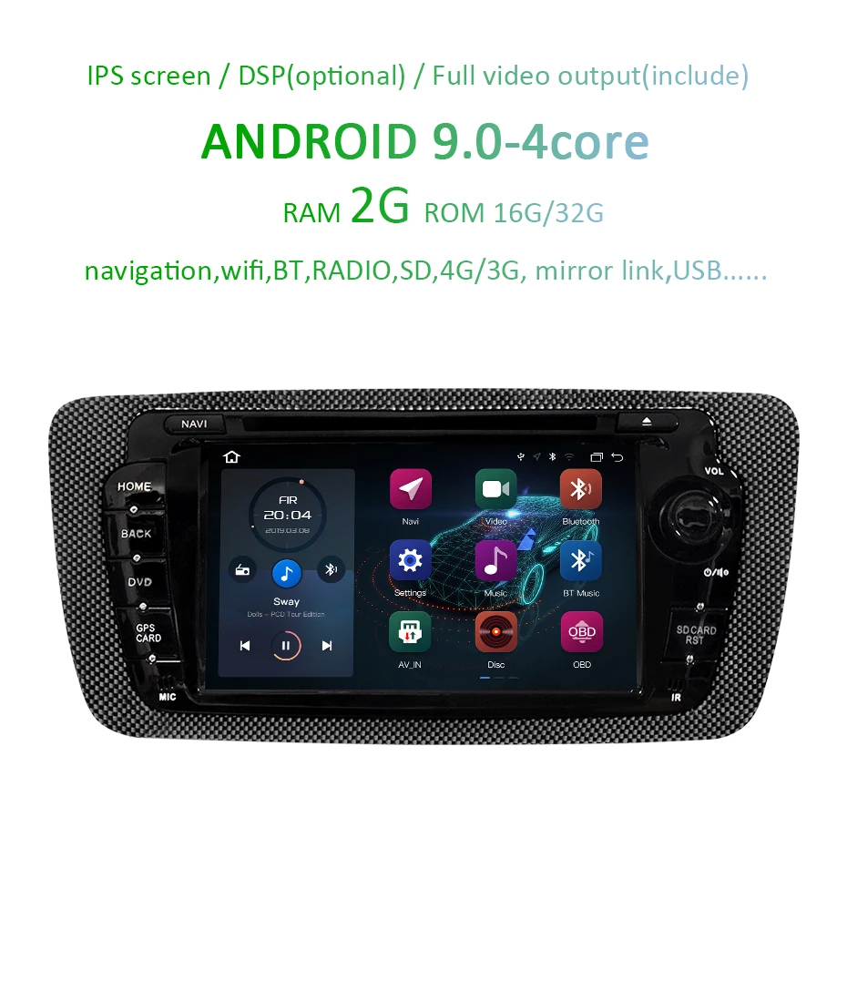 Flash Deal DSP AV Output Android 9.0 64G 2 DIN DVD PLAYER For SEAT IBIZA 4G RAM 8 Core GPS Navigation Radio Stereo Navigation IPS SCREEN PC 2