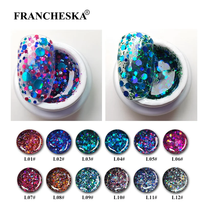 Francheska Блестящий Гель-лак для ногтей Блестящий lakiery hybrydowe Soak Off Bling Sequins Гель-лак lakier hybrydowy UV Гель-лак