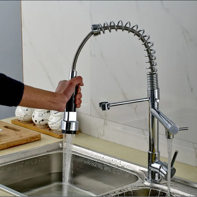 Newly-Deck-Mount-Single-Lever-Hot-and-Cold-Kitchen-Sink-Faucet-Spring-Pull-Down-Double-Spout (4)
