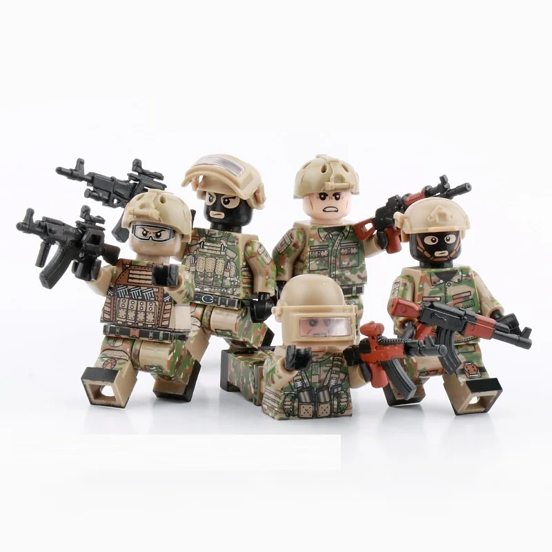 5PCS Russian army modern Special forces Mini figures military weapons parts accessories playmobil Bricks building Block toys