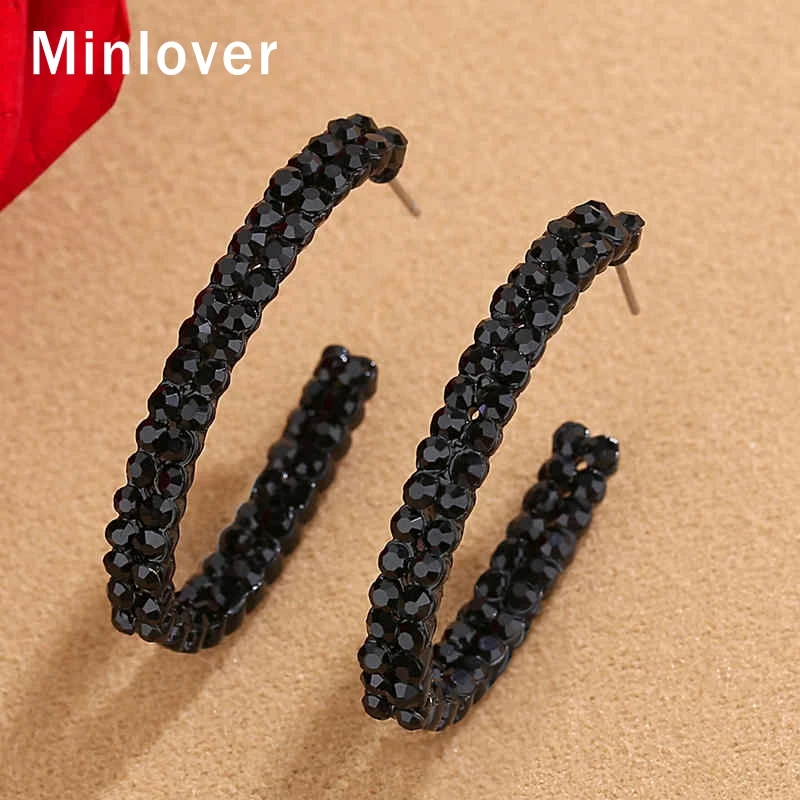 Женские круглые сережки кольца Minlover с геометрическим узором и стразами вечерние