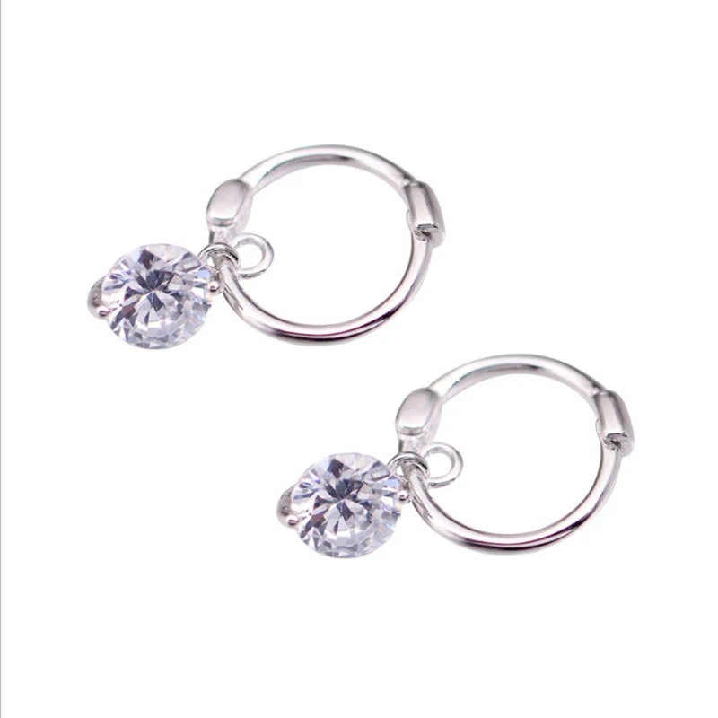 

Korean Vintage 925 Sterling Silver Jewelry Drop Earrings for Women Classic Single Zircon Crystal Drop Earrings Small Ear Buckle