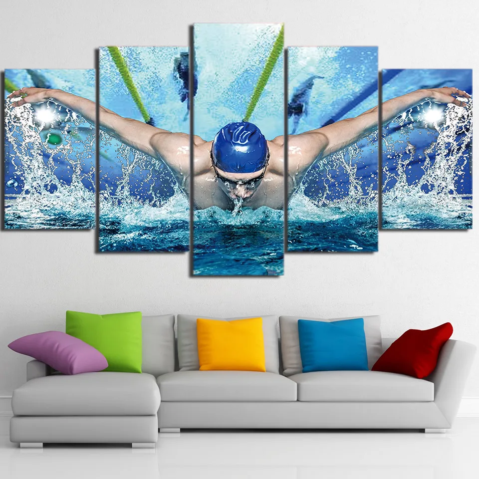 5 Painting Canvas Wall Art Swimming Pool Fitness Gym Paintings Sport