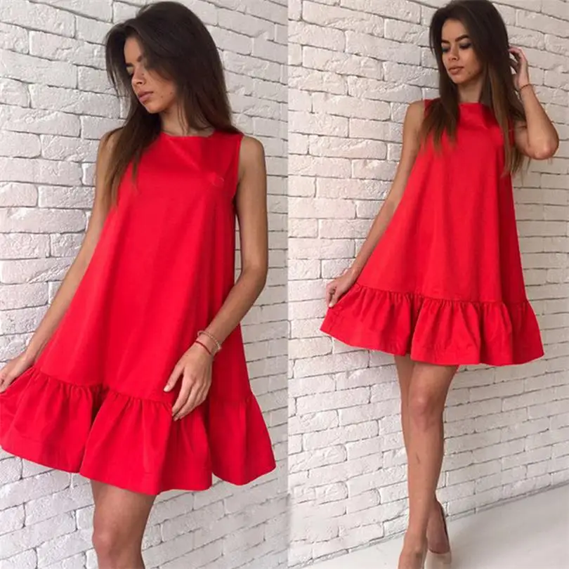

Women Summer Dress Fashion Ruffled A-line Dresses For 2019 Sleeveless Mini Short Sexy Beach Ladies Dresses Vestidos