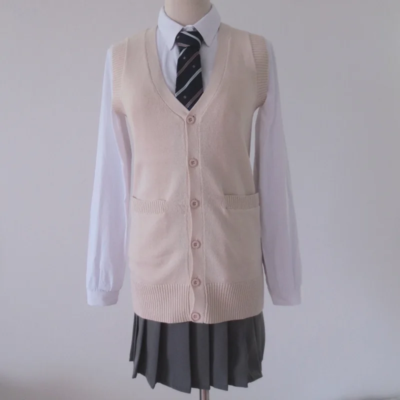 Японский JK по низкой цене с v-образным вырезом кардиган-безрукавка жилет свитер - Цвет: Almond
