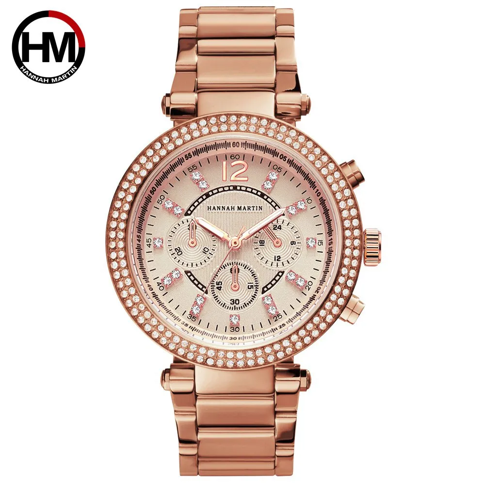 Martin para Mulheres de Luxo Rosa de Ouro Relógios de Quartzo Relógio de Pulso Hannah Pulseira Relógios Rhinestone Senhoras Relógio Feminino