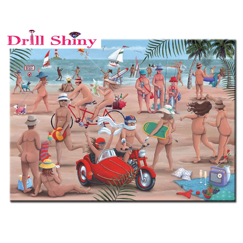 

Seaside naked men and women landscape pattern home decoration inlaid beads cross stitch full diamond embroidery 5D DIY diamond