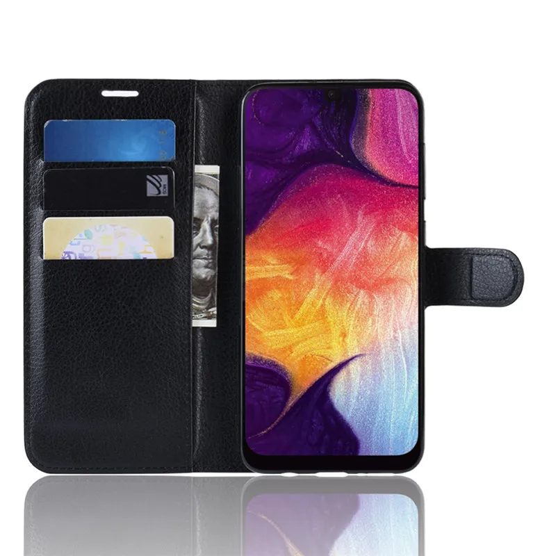 

Leather Case For Samsung Galaxy A50 Case Lichee Pattern PU Leather Card Slots Stander Wallet Phone Cover For Samsung A50 Case