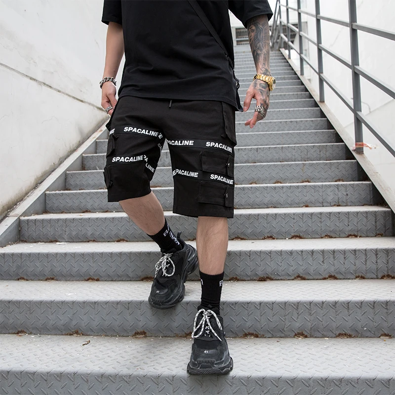 Боковые ленты мульти накладные карманы мешковатые шорты Уличная Летняя мужская хип хоп повседневные короткие брюки мужские шорты