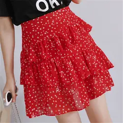 Для женщин юбки летние женские с высокой талией многослойная юбка Большие размеры корейский стиль женские шифоновые плиссированные юбки