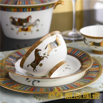 

Gilded Dinnerware Sets Bone china / 58pcs Tea Cups Ceramic and Dinnerware Kitchenware with Horses Equestrian