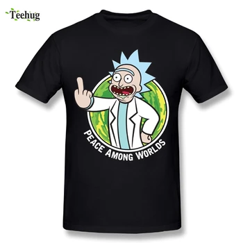 

Casual Men Peace Among Worlds Rick And Morty T-Shirts Great Design Tees Round Neck
