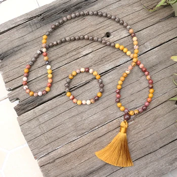 

8mm Natural Stone Bead,Mookaite,Gray Snowflak,Flower Red,JapaMala Sets,Spiritual Jewelry,Meditation,Inspirational,108 Mala Beads