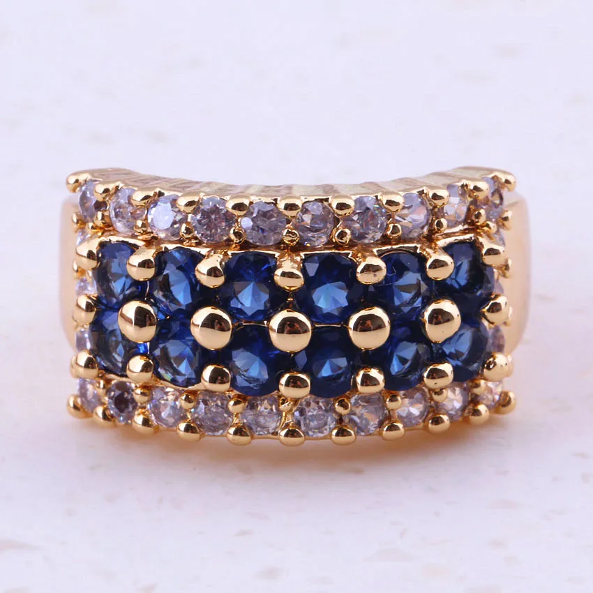 

Elegant Blue Crystal & Whire Zirconia Yellow Gold Color For Women Rings Cheap Party Fashion Jewelry Free Gift Box I0158