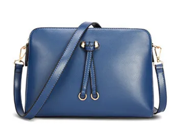 Модная однотонная женская сумка из натуральной кожи через плечо Различный размеров - Цвет: Blue L