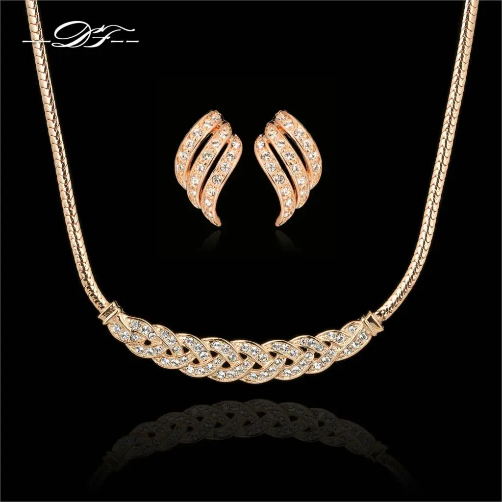 

Double Fair Waltz of Love Cubic Zirconia Wedding Jewelry Sets For Women Twist Necklace Pendant & Stud Earrings Wholesale DFS268