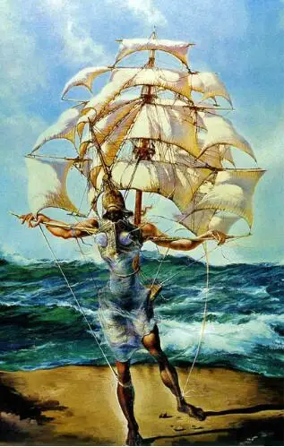 

Salvador Dali Man and Ship in the Ocean Art Wall Decor Silk Print Poster
