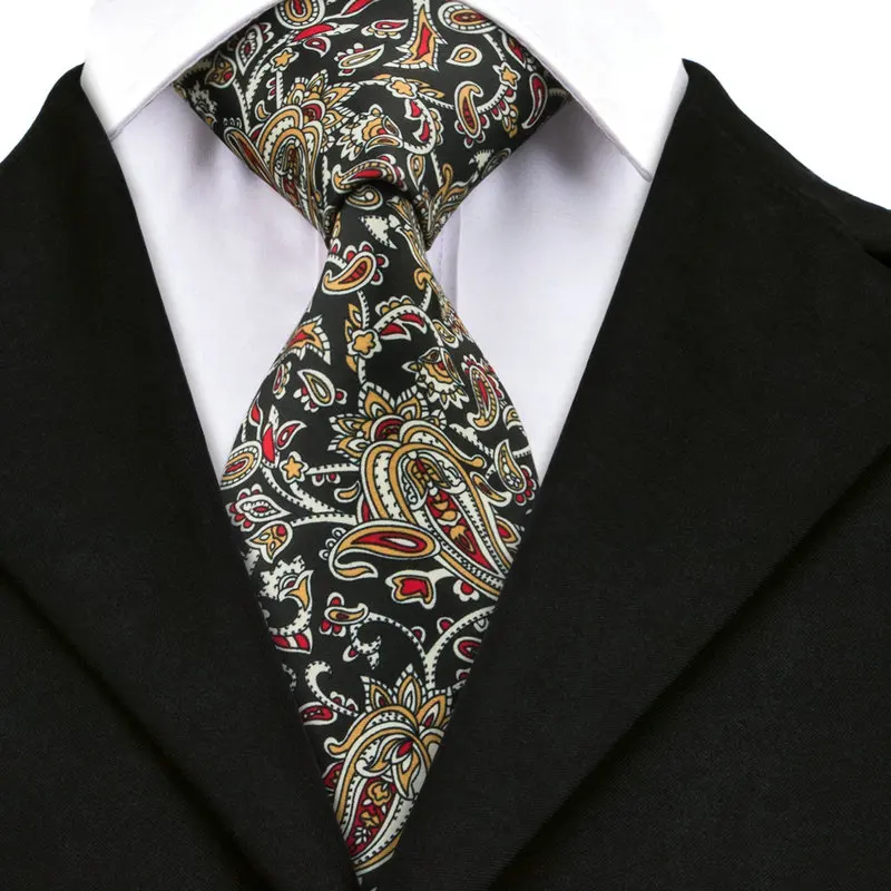 Бренд Привет-галстук Винтаж печати галстук комплект Цветочный Для мужчин s Галстук Ханки Запонки Комплект для Для мужчин свадебные Бизнес