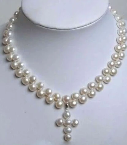 

Jewelr 005274 White Cultured Pearl Cross Pendant Necklace