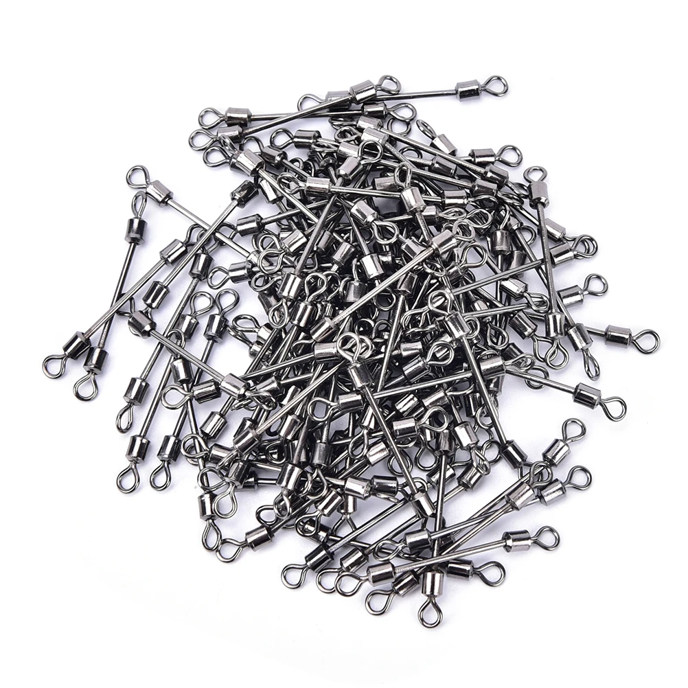 

100pcs/lot Safety Swivel Fishing Ball Bearing With Snap Solid Rings Connectors Rolling Swivels Fishing Hook Accessories