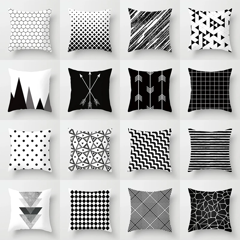 

Geometric Modern Simple Black and White Throw Pillow Case Striped Dotted Grid Triangular Geometric Art Pillow Cover