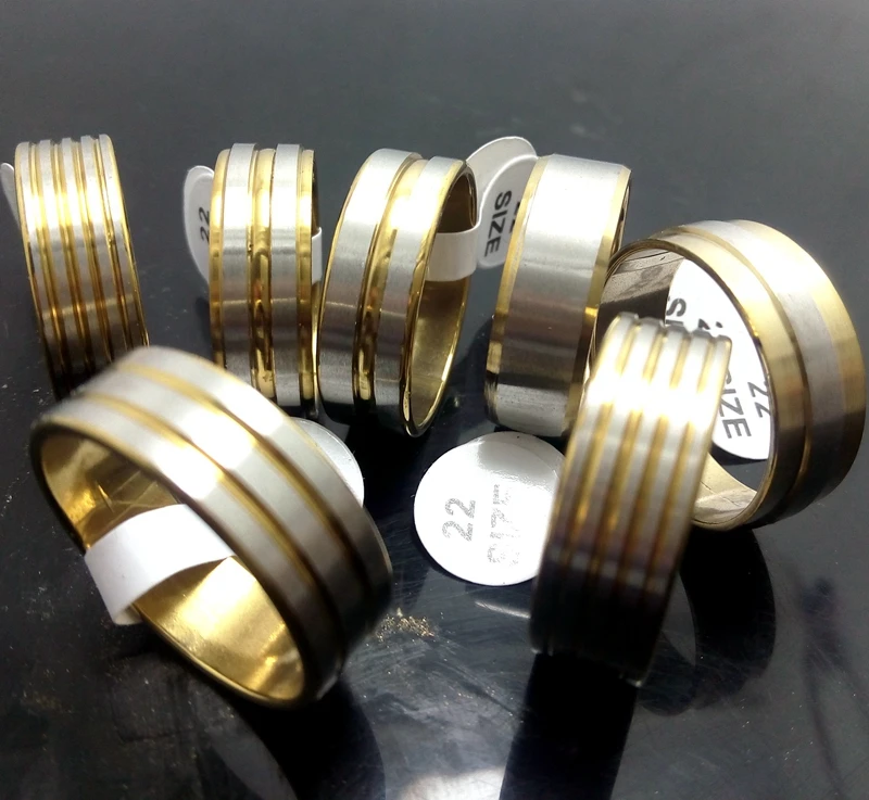 100 PCS Gold Mix Stainless Steel Rings Men's Fashion Band Rings Wholesale HOT Jewelry Lotin