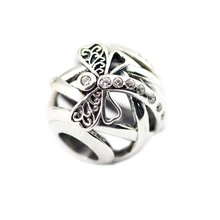 DIY подходит для браслетов Pandora Dreamy бисер-стрекоза с прозрачным CZ Стерлинговое Серебро-ювелирные подвески