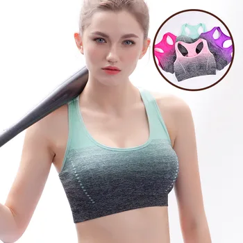 THUNSHION Sports Bra High Stretch Breathable Top Fitness Women Padded for Running Yoga Gym Seamless Crop Bra Gradient Sport Bra 2