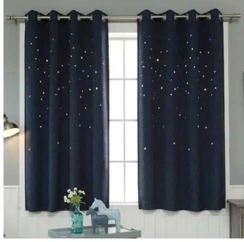 Navy Blue Cloth Корейские плотные занавески со звездами для гостиной, темно-синие, серые, кофейные и бежевые льняные ткани для окон, DF053#20 - Цвет: Navy Blue Cloth