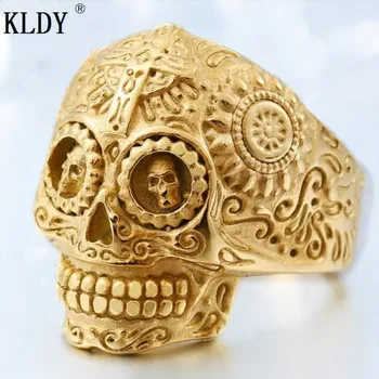 

KLDY male ring gold Stainless Steel Biker skull Ring men Finger rings women punk rock Party Personality Jewelry drop shipping