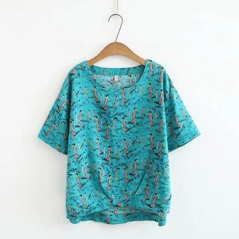 

Plus Size New Carton Short Sleeve TShirt Printed Shirt Women Casual Tops Vestidos