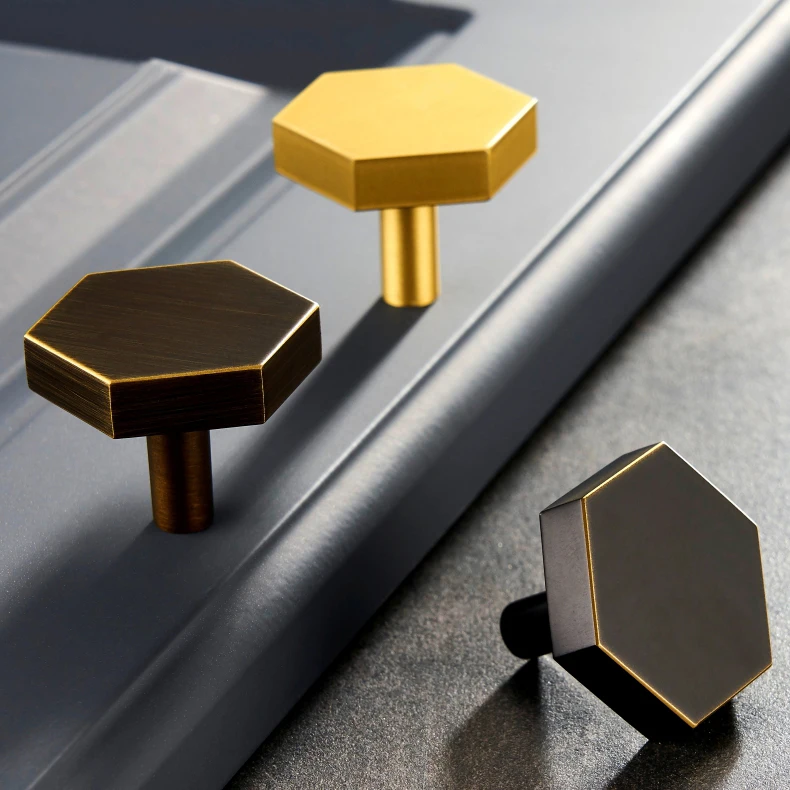 

Antique Bronze Hexagon Knobs Solid Cabinet Handle Dresser Knobs Drawer Pulls Gold Kitchen Knobs for Cabinet