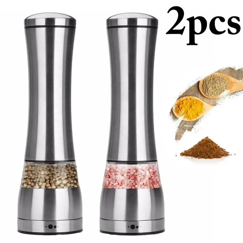

2pcs High Quality Pepper Grinder Silver Stainless Steel Pepper Mill Kitchen Tools Pepper Mill Useful For Home Kitchen