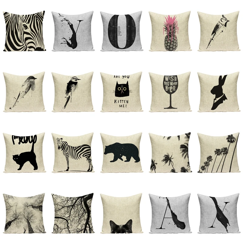 Animal Zebra Cushion Cover Pillow Covers Shabby Chic Farmhouse Decorator Throw 45X45Cm Cotton Linen Sublimation Materia | Дом и сад
