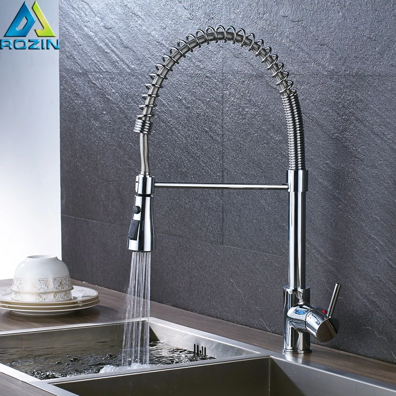 

Deck Mounted Spring Pull Down Kitchen Faucet Sprayer Stream Spout Chrome Kitchen Sink Tap with Bracket Hot and Cold Mixer Tap