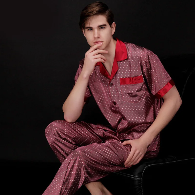 Men Pajama Set Pajamas Summer Men&#39;s Faux Silk Pajamas Long Pant Male Home Clothing Luxury ...