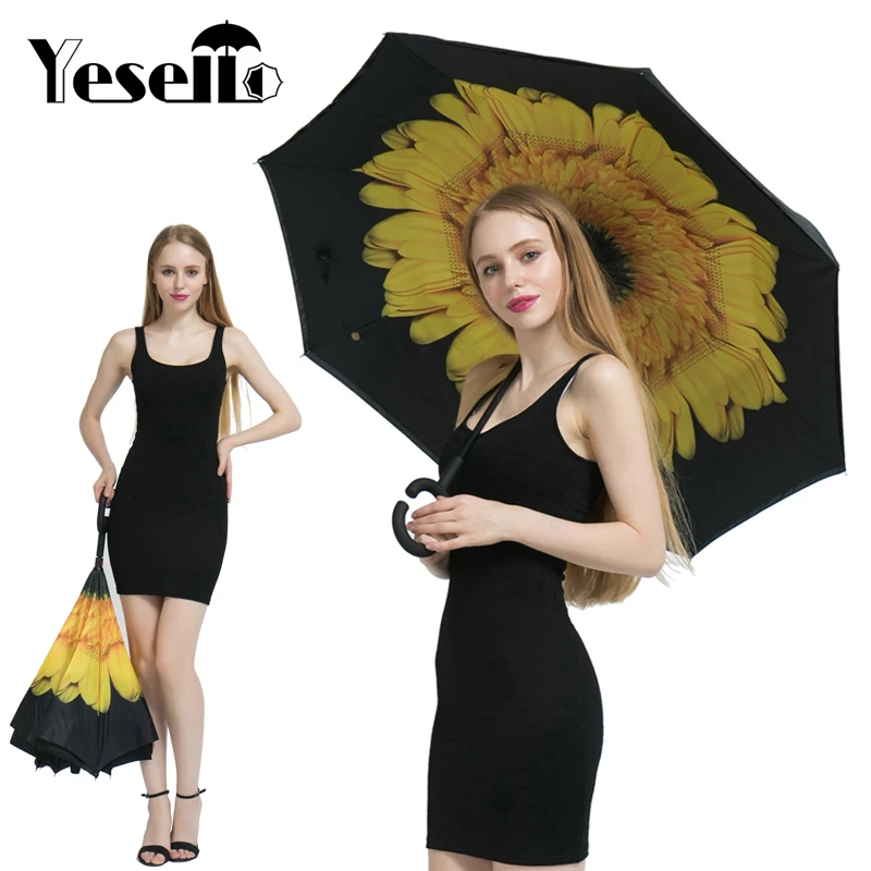 

Yesello Reverse Folding Double Layer Inverted Chuva Umbrella