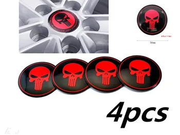

4pcs 56mm 5.6cm Auto Car Aluminum Red Skull Punisher Wheel Center Centre Hub Caps Badge Emblem Sticker Decal For VW
