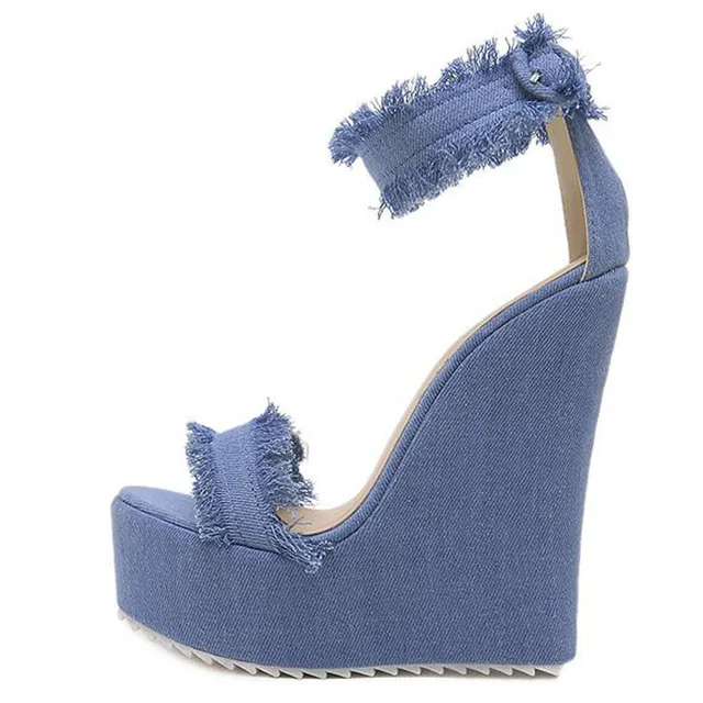 Fashion High Heels Wedges Sandals Denim Summer Shoes Women Open Toe ...