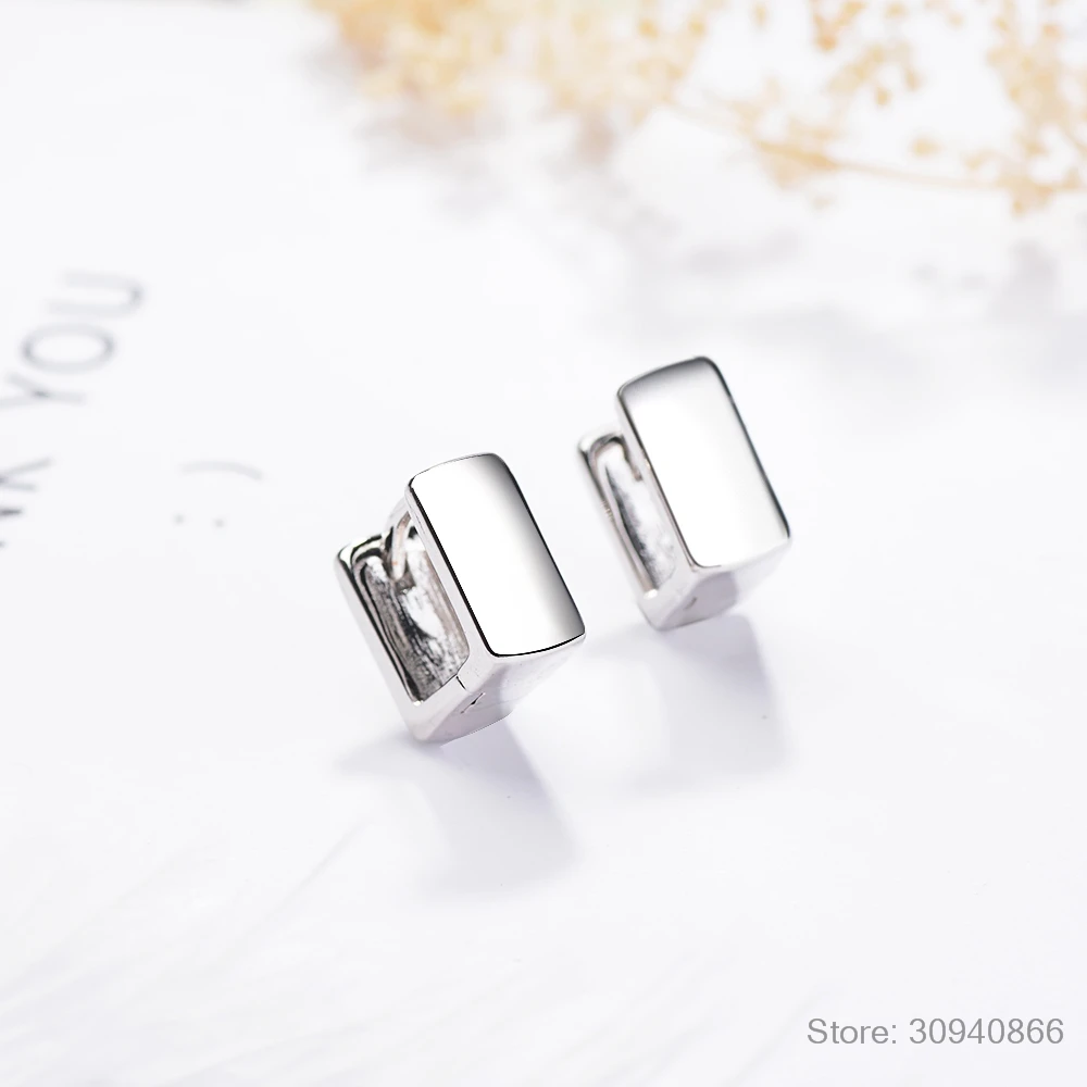 Горячая 925 пробы серебряные милые Квадратные серьги-кольца для женщин гладкие роскошные маленькие серьги из стерлингового серебра ювелирные изделия