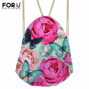 

FORUDESIGNS Butterfly Woman Shoulder bags Unisex Drawstring Polyester bag Travel Backpack Pocket Student Lightweight Schoolbag