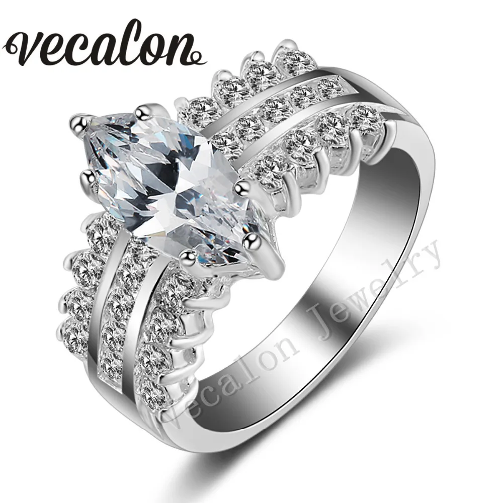 Vecalon 2016 Бренд ручной работы Маркиза Cut 5ct Cz 5A Циркон Серебро 925 пробы обручальное