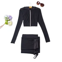 Комплект из двух предметов, ажурный сексуальный костюм на молнии, облегающий комплект, летняя одежда, уличная одежда с высокой талией